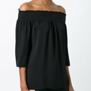Theory Black Elistaire Off The Shoulder 100% Silk Blouse Top Black Size P (XS)